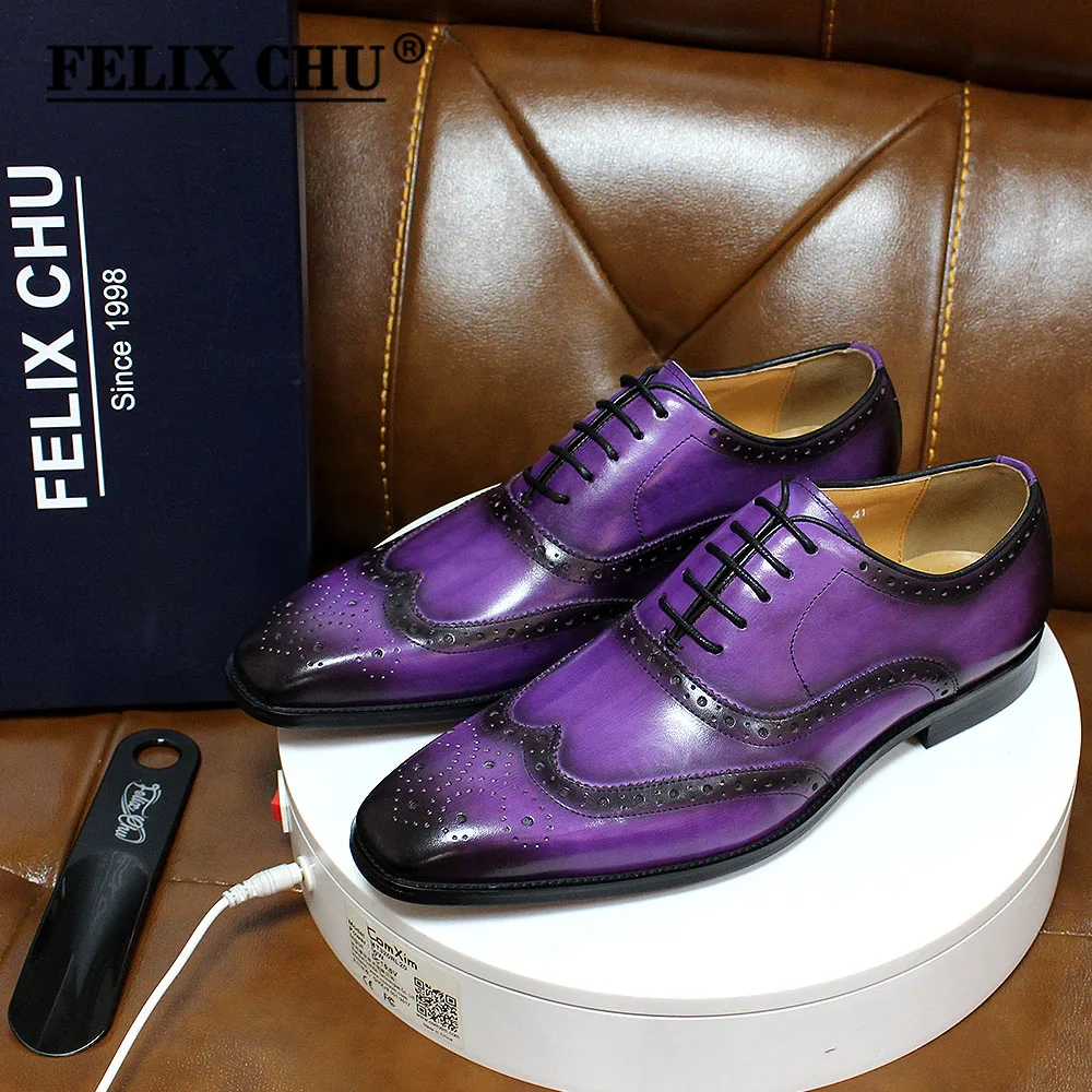 Size 7-12 Handmade Men's Wingtip Oxford Shoes Genuine Calfskin Leather Brogue Dress Shoes Classic Business Formal Shoes for Men