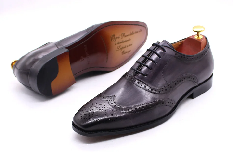 Size 7-12 Handmade Men's Wingtip Oxford Shoes Genuine Calfskin Leather Brogue Dress Shoes Classic Business Formal Shoes for Men