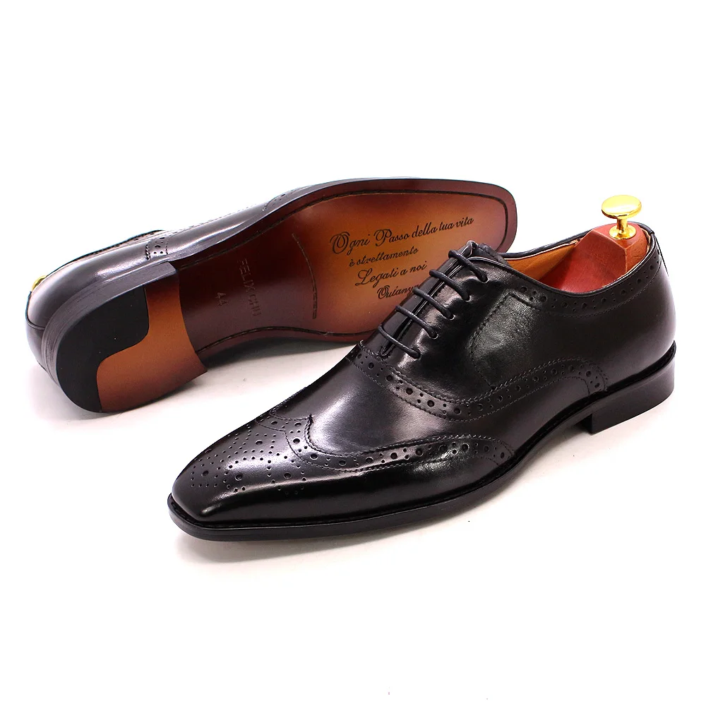 Size 7-12 Handmade Men's Wingtip Oxford Shoes Genuine Calfskin Leather Brogue Dress Shoes Classic Business Formal Shoes for Men
