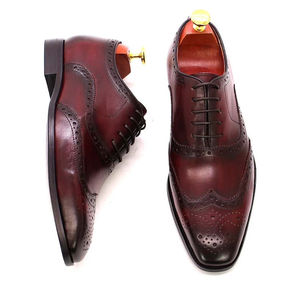 Size 7-12 Handmade Men's Wingtip Oxford Shoes Genuine Calfskin Leather Brogue Dress Shoes Classic Business Formal Shoes for Men