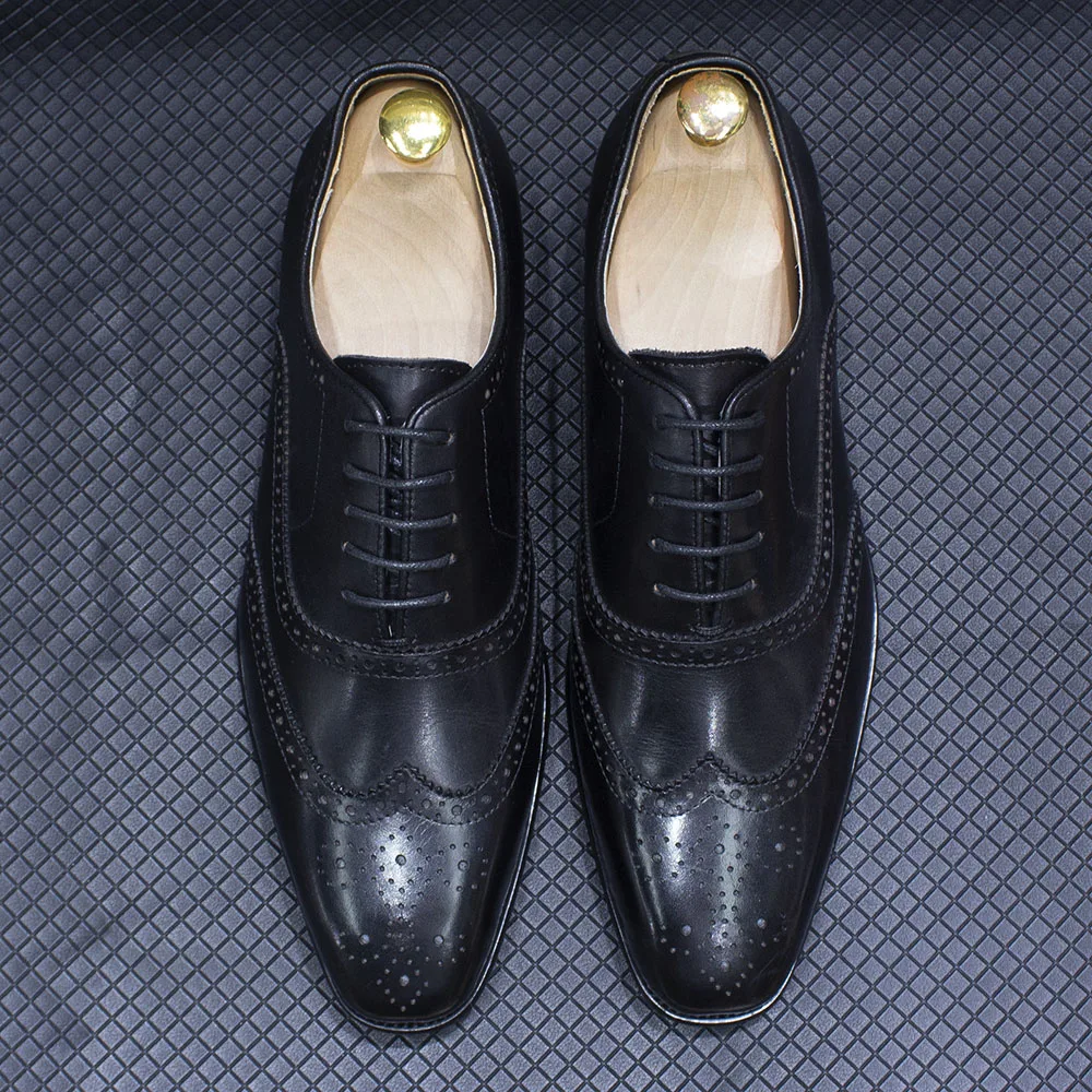 Size 7-12 Handmade Men's Wingtip Oxford Shoes Genuine Calfskin Leather Brogue Dress Shoes Classic Business Formal Shoes for Men