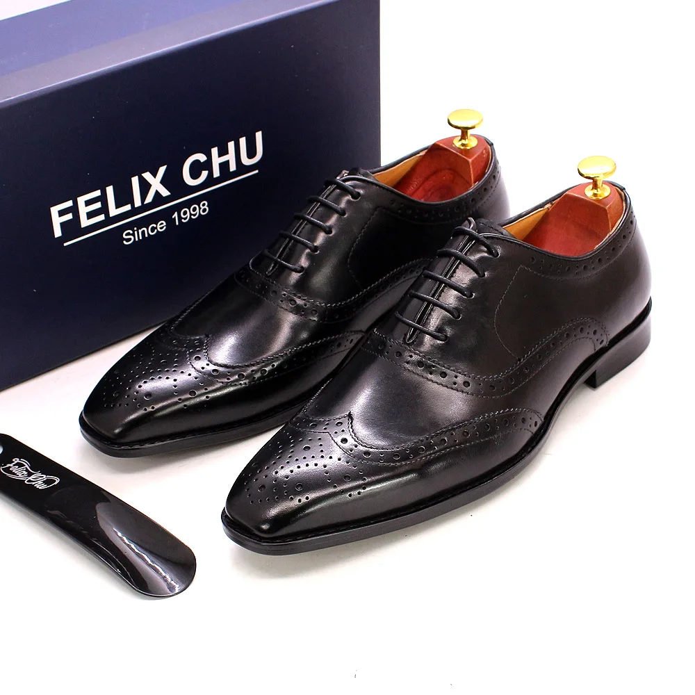 Size 7-12 Handmade Men's Wingtip Oxford Shoes Genuine Calfskin Leather Brogue Dress Shoes Classic Business Formal Shoes for Men
