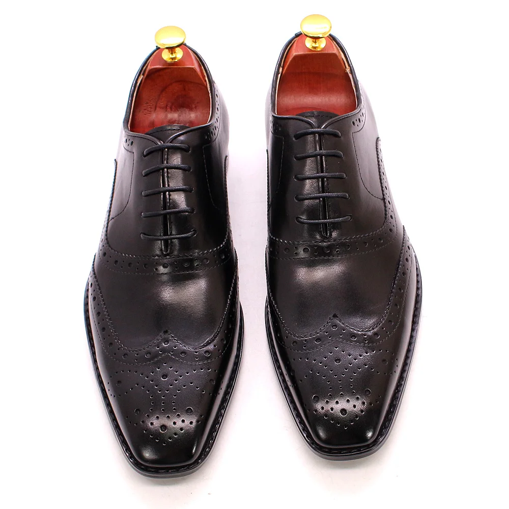 Size 7-12 Handmade Men's Wingtip Oxford Shoes Genuine Calfskin Leather Brogue Dress Shoes Classic Business Formal Shoes for Men