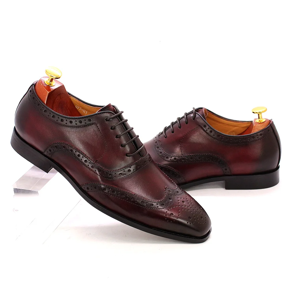 Size 7-12 Handmade Men's Wingtip Oxford Shoes Genuine Calfskin Leather Brogue Dress Shoes Classic Business Formal Shoes for Men