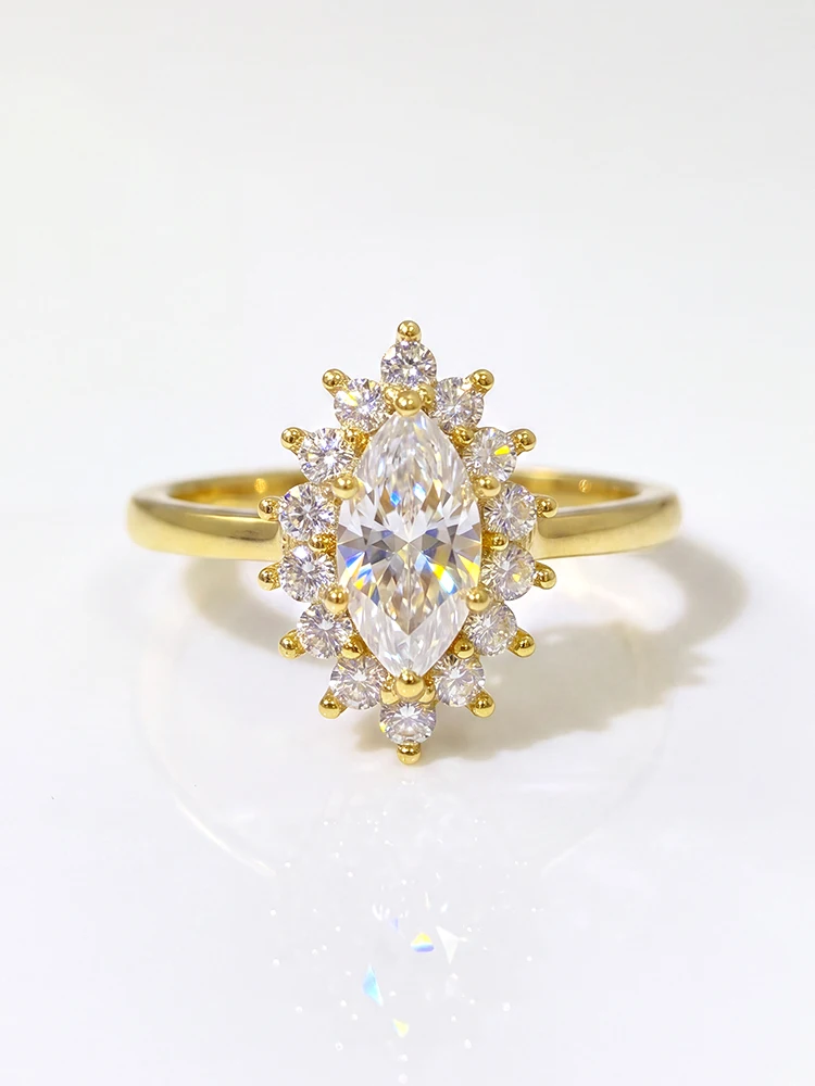 Luxury Real 1CT Marquise Moissanite Diamond Engagement Ring For Women Anniversay Wedding Party Fashion Personalized Jewelry
