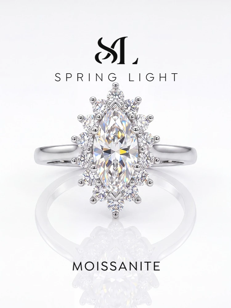 Luxury Real 1CT Marquise Moissanite Diamond Engagement Ring For Women Anniversay Wedding Party Fashion Personalized Jewelry