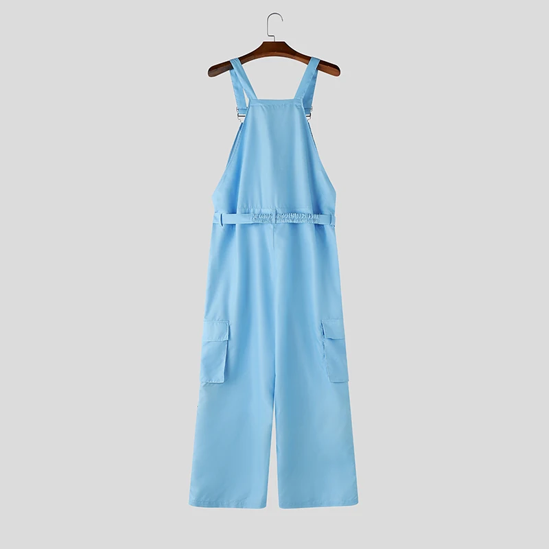 INCERUN Men's Jumpsuits Printing V Neck Sleeveless Straps Rompers For Man Streetwear Loose Pockets Fashion Pants Male Overalls