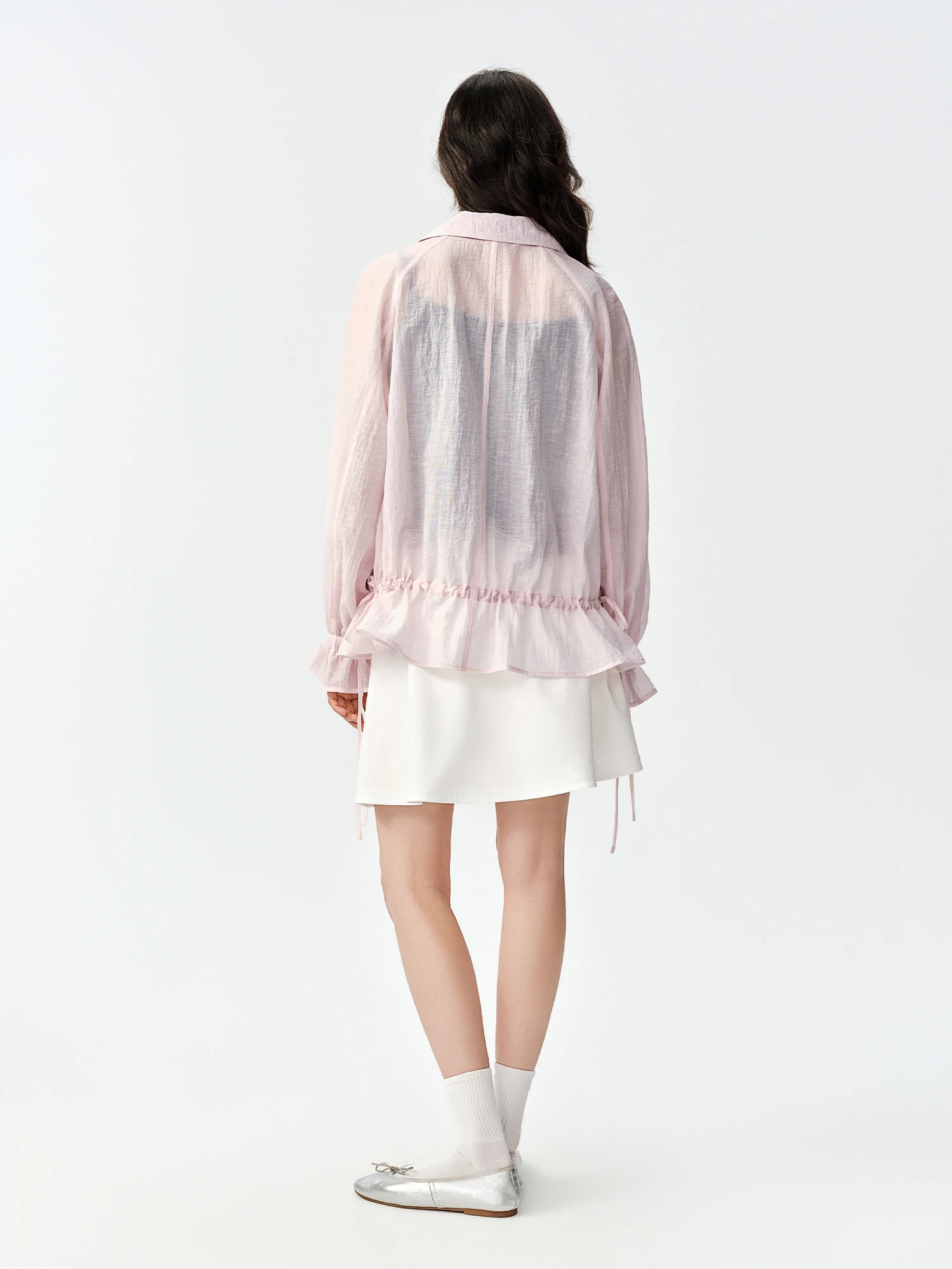 DUSHU Women's 2026 Autumn New Arrival Lyocell Pink Shirt Jacket Drawstring Waist Slim Fit Lightweight Sun Protection Outerwear