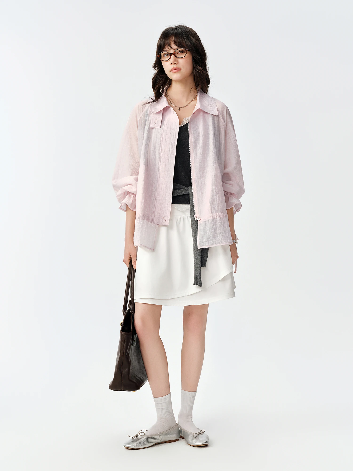 DUSHU Women's 2026 Autumn New Arrival Lyocell Pink Shirt Jacket Drawstring Waist Slim Fit Lightweight Sun Protection Outerwear
