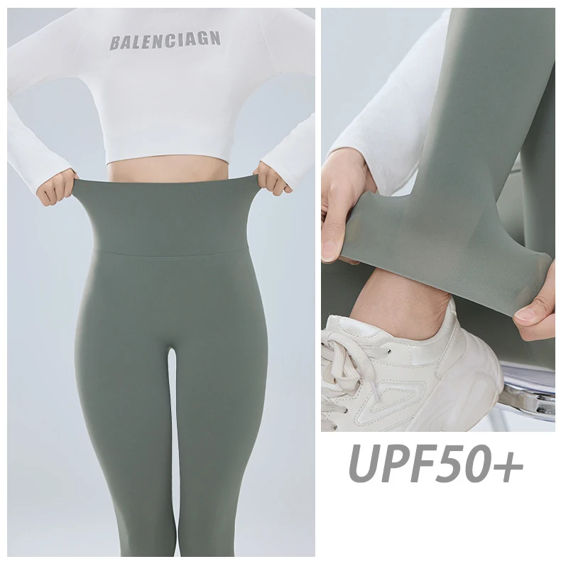BIVIGAOS Summer Ultra Thin Sunscreen Sharkskin Leggings Women High Waist Elastic Seamless Sexy Tight Transparent Sports Leggings