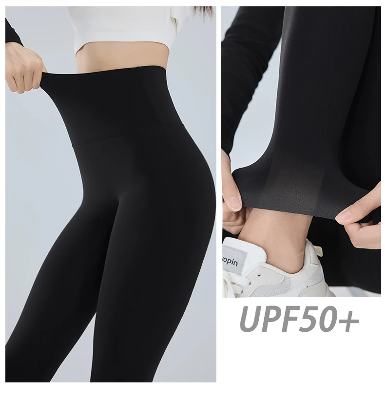BIVIGAOS Summer Ultra Thin Sunscreen Sharkskin Leggings Women High Waist Elastic Seamless Sexy Tight Transparent Sports Leggings