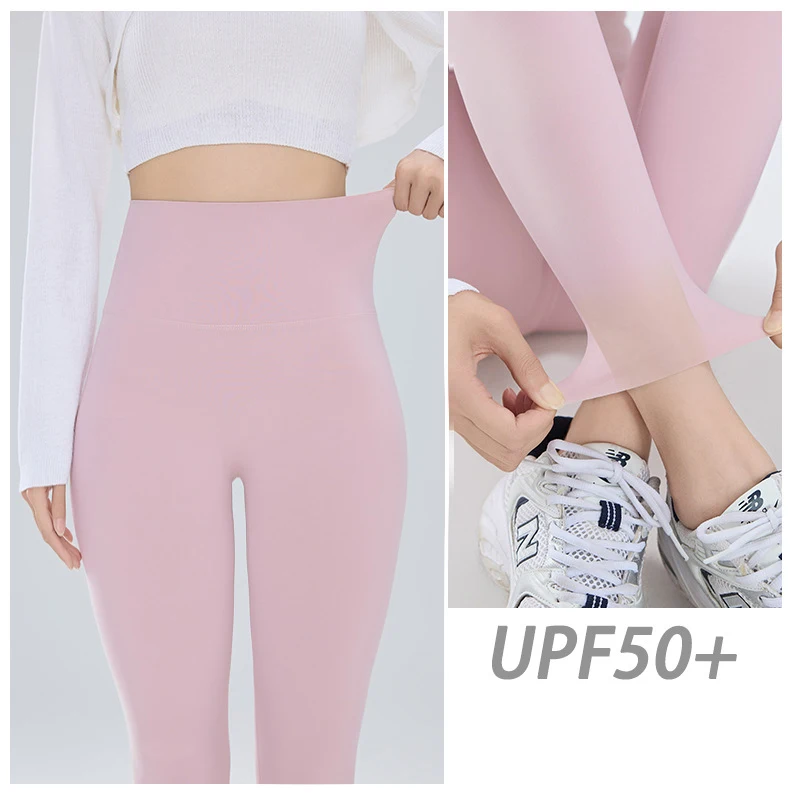 BIVIGAOS Summer Ultra Thin Sunscreen Sharkskin Leggings Women High Waist Elastic Seamless Sexy Tight Transparent Sports Leggings