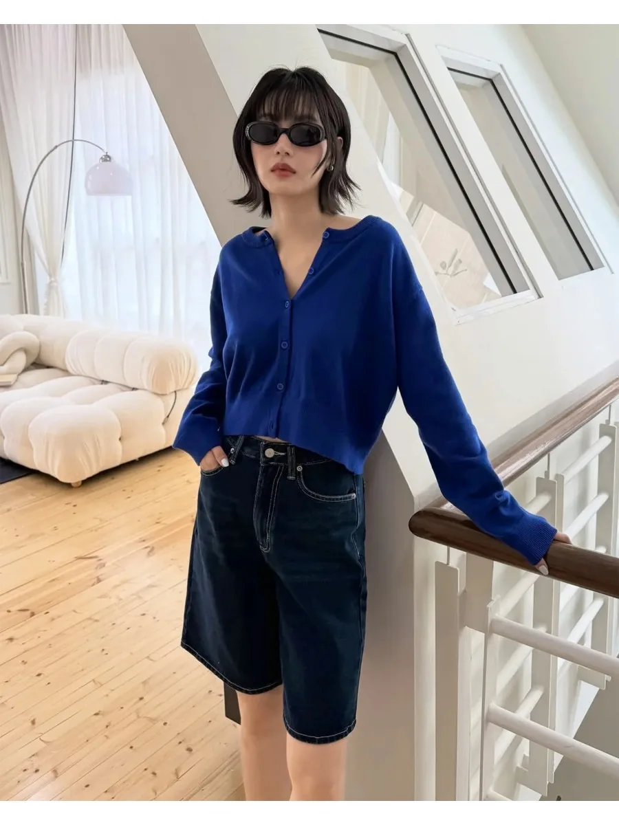 Hirsionsan Spring Autumn New Short Style Women's Cardigan long sleeve Open Front Lightweight soft elegant Knitwear for Ladies