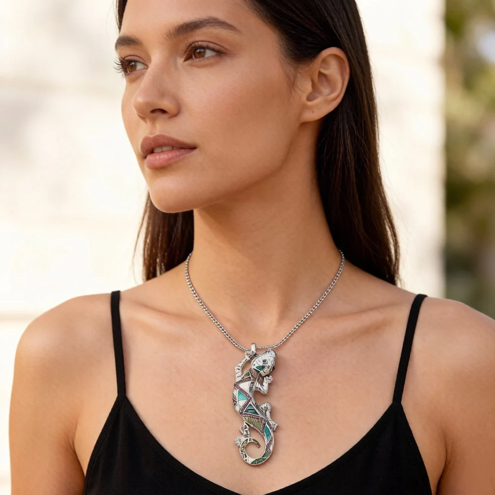 Colorful Arizona Lizard Pendant Summer New Jewelry Bohemia Real 925 Sterling Silver Graphic Design Gift For Women Men