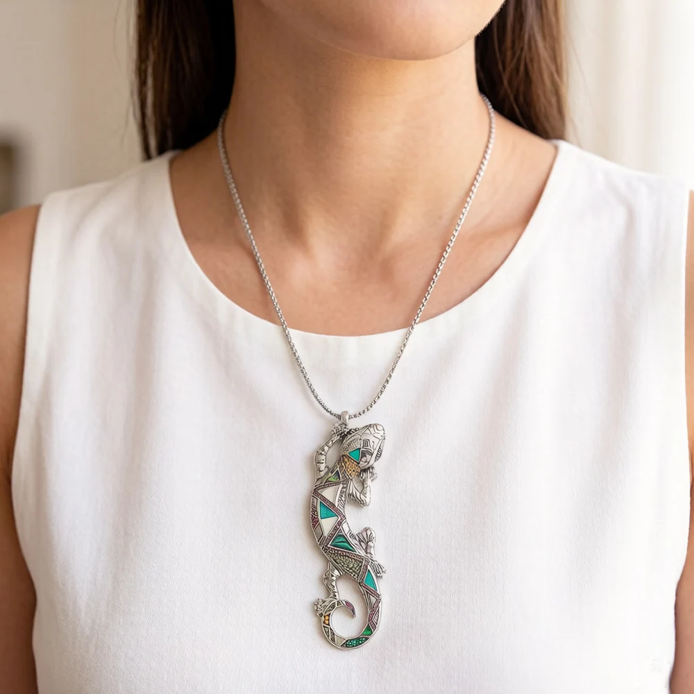 Colorful Arizona Lizard Pendant Summer New Jewelry Bohemia Real 925 Sterling Silver Graphic Design Gift For Women Men