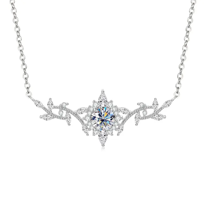 Lnngy Certificated Moissanite Necklace 14K Gold Filled Sophisticated Floral Leaf Pendant Necklaces for Women Wedding Jewelry