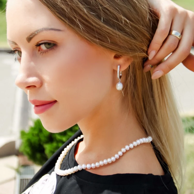 YouNoble Genuine Silver 925 Pearl Earrings Wedding,Natural Freshwater Pearl Drop Earrings Birthday Gift Daughter Pink White