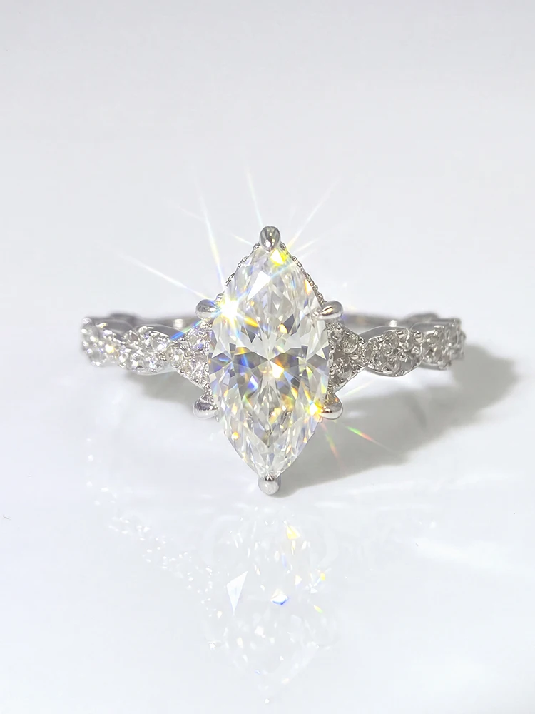 Fashion Real 2CT Marquise Moissanite Diamond Engagement Ring Anniversary Rings for Women Gift Jewelry