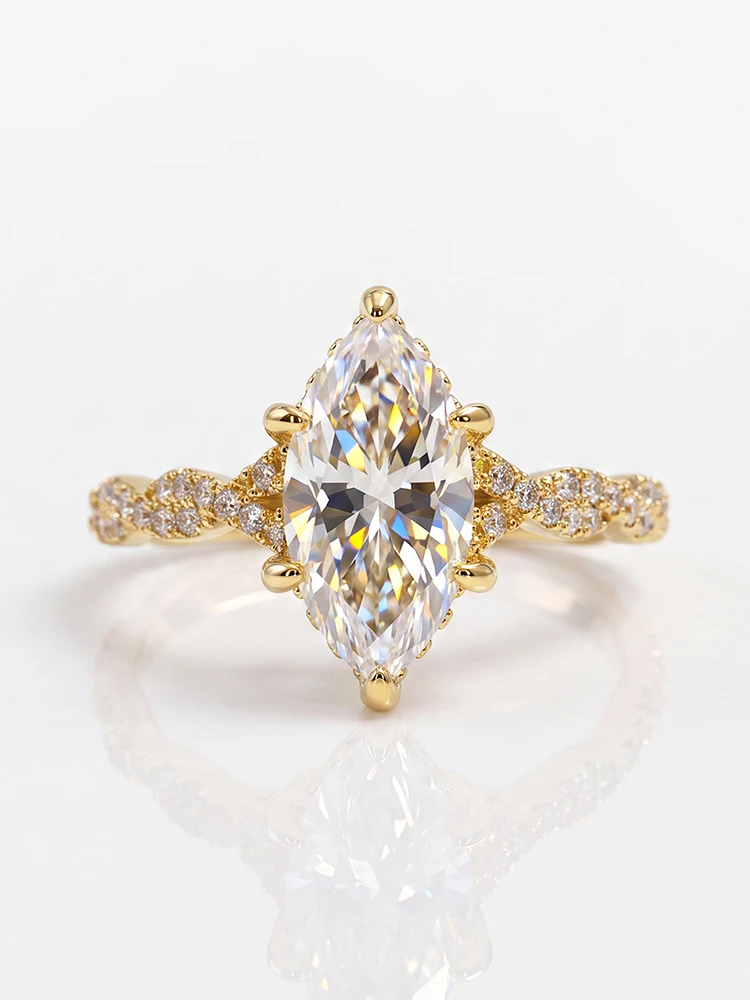 Fashion Real 2CT Marquise Moissanite Diamond Engagement Ring Anniversary Rings for Women Gift Jewelry