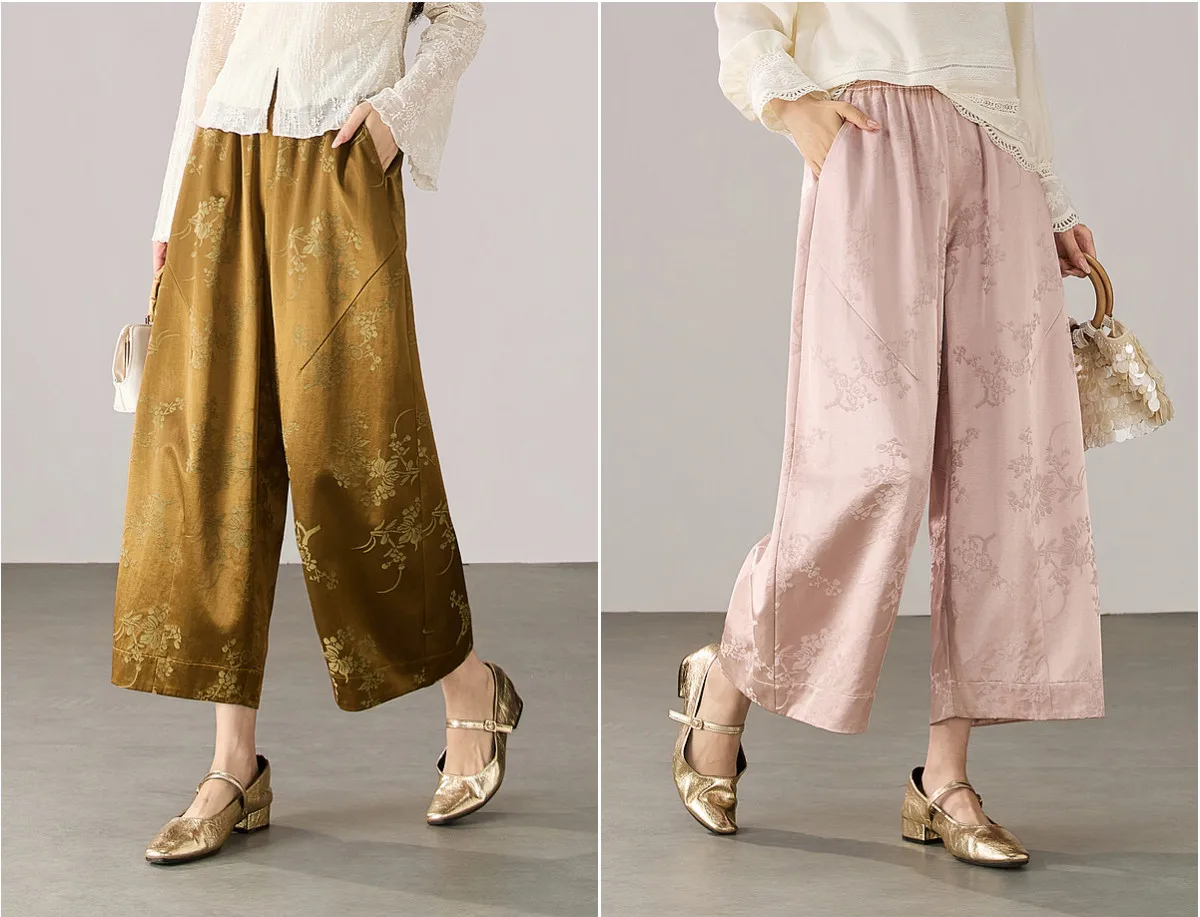 SENTUBILA Cloud Glow Cropped Pants Women 2026 New Chinese Style Elegant Loose Slim Fit Scythe Ankle Length Trousers 163KN7872