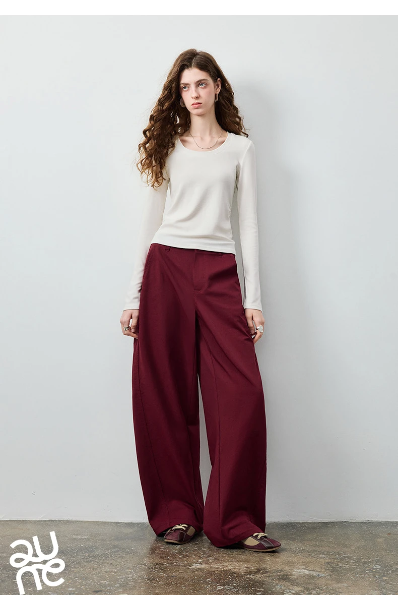 TOYOUTH Women's Soft Touch Curved Leg Long Pants 2026 Fall New Arrival High Waist Seam Detail Slimming Pear Shape Friendly