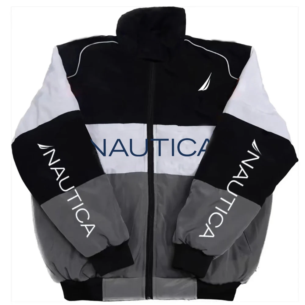 NAUTICA Color-block Quilted Jacket, Stand-collar Trench Coat, Vintage Streetwear, Men's and Women's Fashionable Sports Jacket