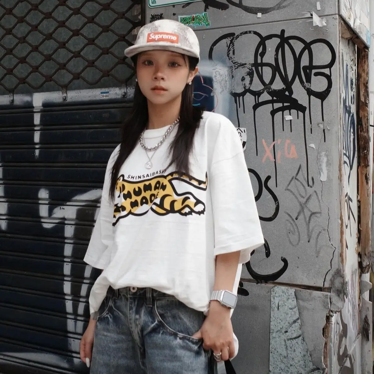 Human Made 2026SS Tiger Print Tee, Cotton Vintage Loose Slim T-Shirt for Men Women