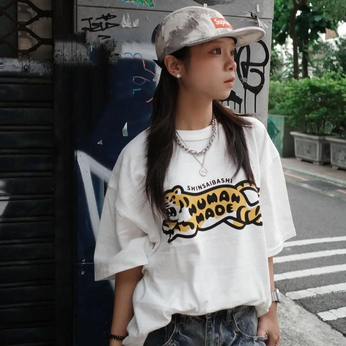 Human Made 2026SS Tiger Print Tee, Cotton Vintage Loose Slim T-Shirt for Men Women