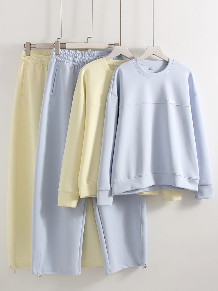 Autumn Tracksuit Women Two Piece Set Pants Outfits Blue Sweatsuits Woman Cotton Jogger Sets For Women Yellow Sweatpants Suit