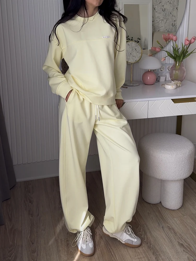Autumn Tracksuit Women Two Piece Set Pants Outfits Blue Sweatsuits Woman Cotton Jogger Sets For Women Yellow Sweatpants Suit