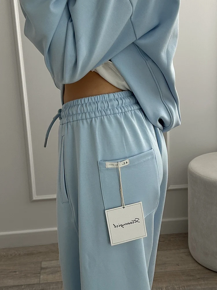 Autumn Tracksuit Women Two Piece Set Pants Outfits Blue Sweatsuits Woman Cotton Jogger Sets For Women Yellow Sweatpants Suit