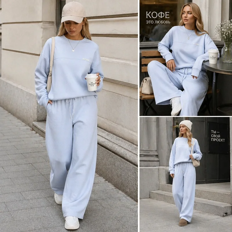 Autumn Tracksuit Women Two Piece Set Pants Outfits Blue Sweatsuits Woman Cotton Jogger Sets For Women Yellow Sweatpants Suit