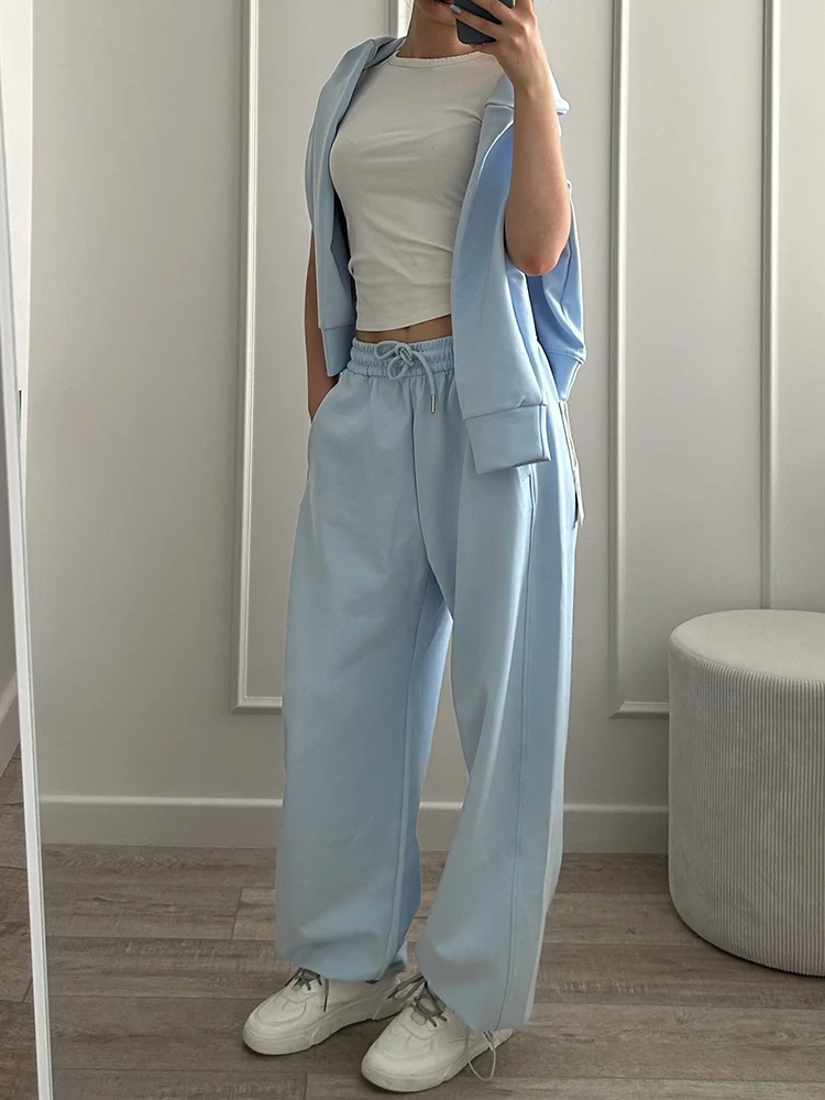 Autumn Tracksuit Women Two Piece Set Pants Outfits Blue Sweatsuits Woman Cotton Jogger Sets For Women Yellow Sweatpants Suit