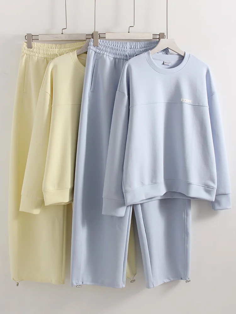 Autumn Tracksuit Women Two Piece Set Pants Outfits Blue Sweatsuits Woman Cotton Jogger Sets For Women Yellow Sweatpants Suit