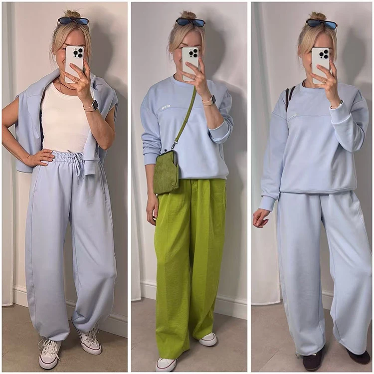 Autumn Tracksuit Women Two Piece Set Pants Outfits Blue Sweatsuits Woman Cotton Jogger Sets For Women Yellow Sweatpants Suit