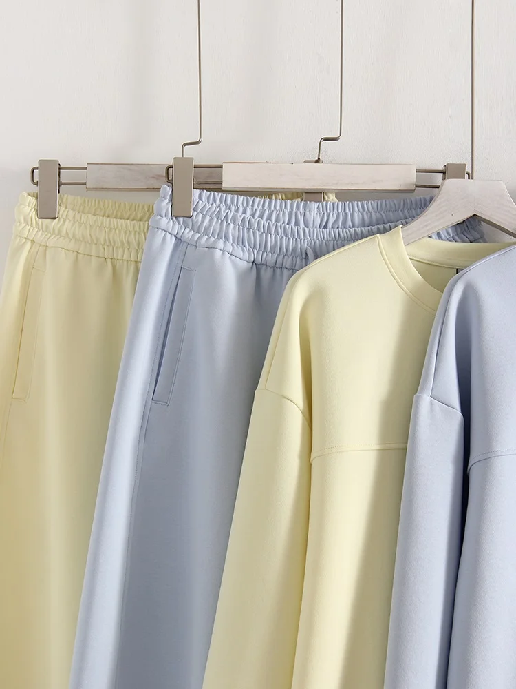 Autumn Tracksuit Women Two Piece Set Pants Outfits Blue Sweatsuits Woman Cotton Jogger Sets For Women Yellow Sweatpants Suit