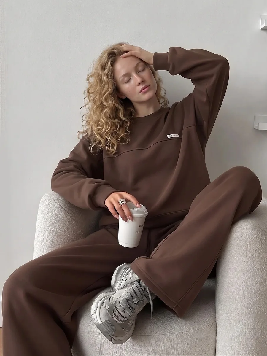 Autumn Tracksuit Women Two Piece Set Pants Outfits Blue Sweatsuits Woman Cotton Jogger Sets For Women Yellow Sweatpants Suit