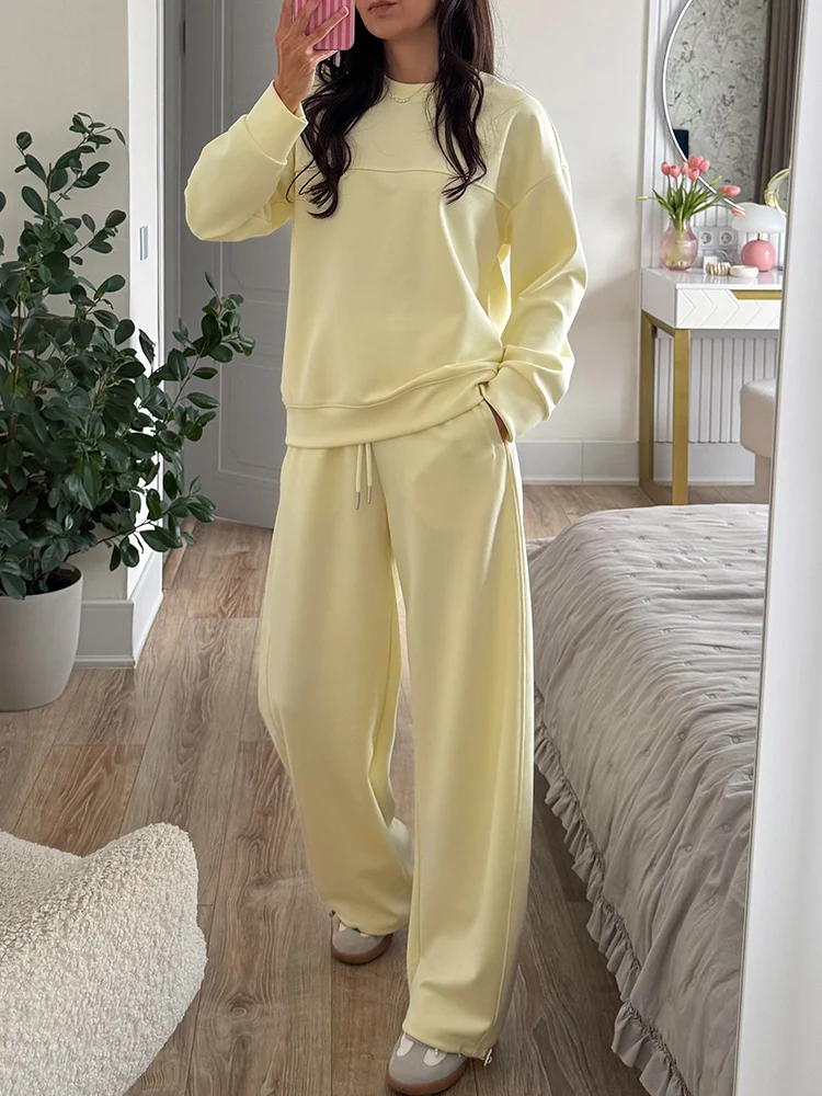 Autumn Tracksuit Women Two Piece Set Pants Outfits Blue Sweatsuits Woman Cotton Jogger Sets For Women Yellow Sweatpants Suit