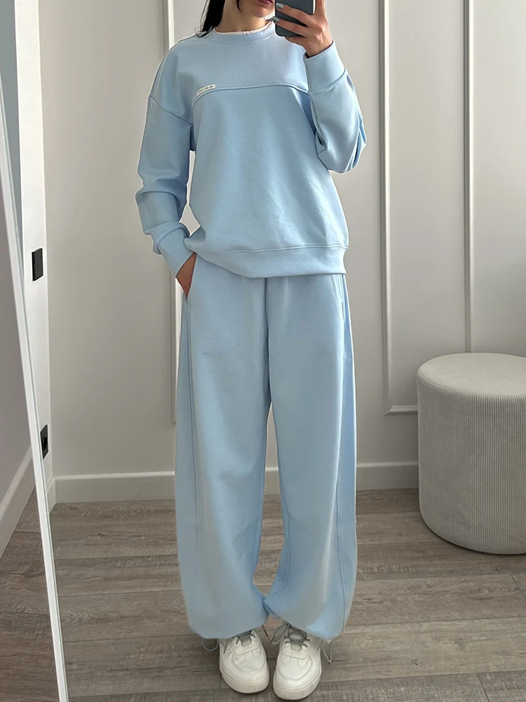 Autumn Tracksuit Women Two Piece Set Pants Outfits Blue Sweatsuits Woman Cotton Jogger Sets For Women Yellow Sweatpants Suit