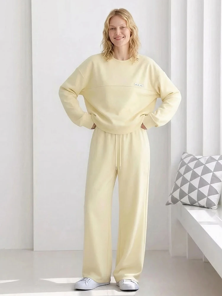 Autumn Tracksuit Women Two Piece Set Pants Outfits Blue Sweatsuits Woman Cotton Jogger Sets For Women Yellow Sweatpants Suit