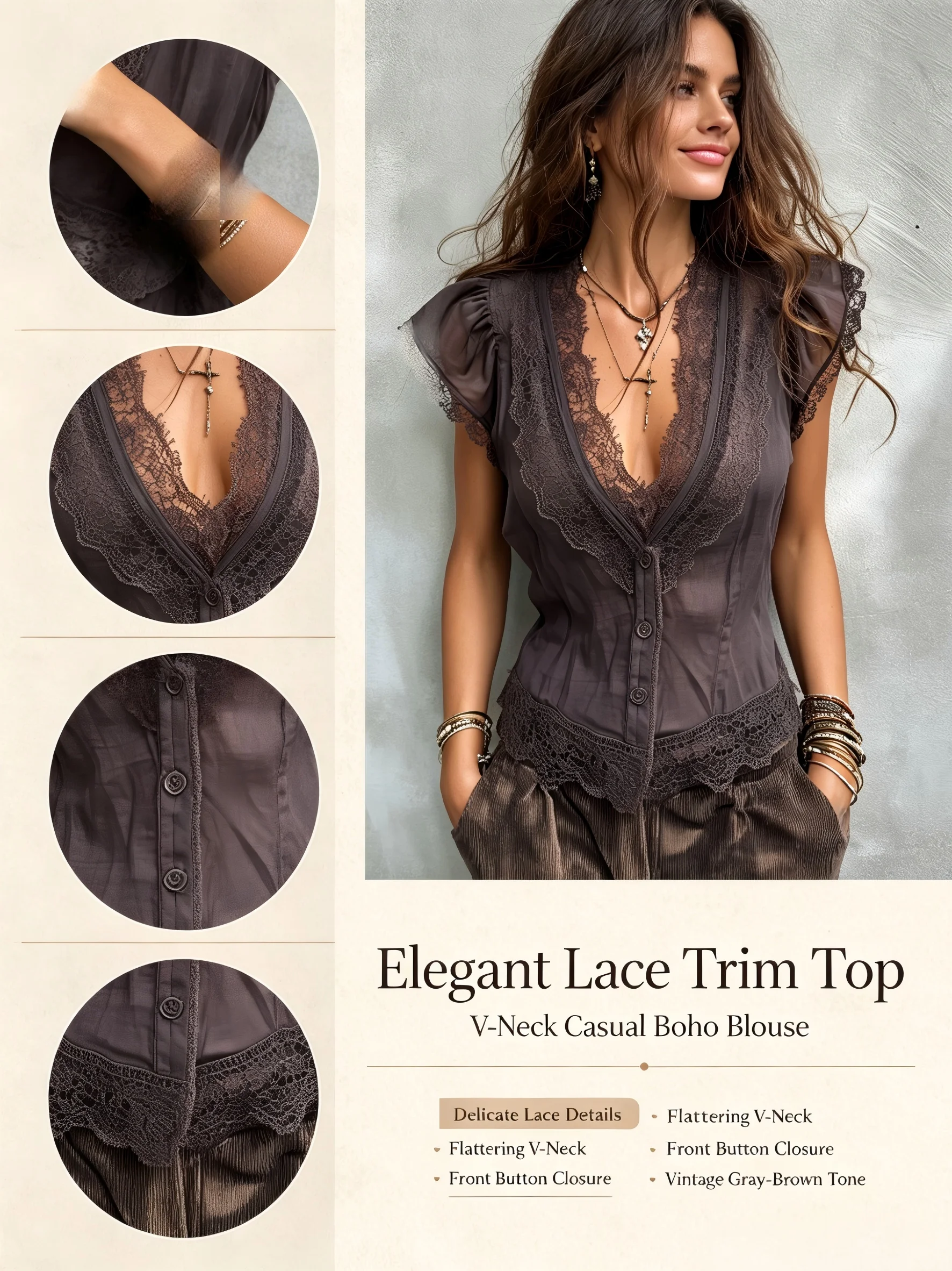 Women Boho Deep V Lace Trim Flutter Sleeve Purple Blouse For Women Sheer Tie Waist Vintage Cropped Summer Vacation Top