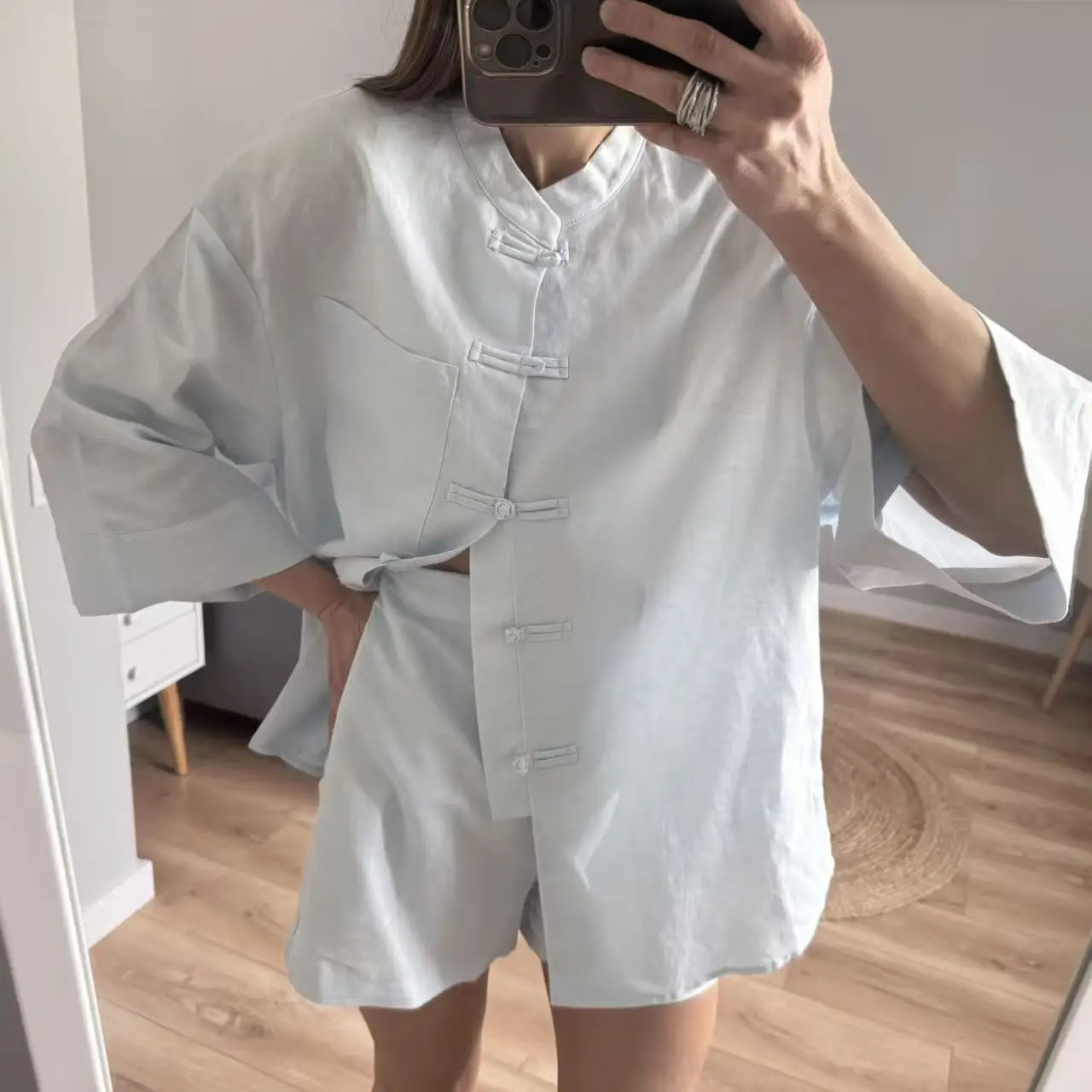Summer Women Fashion Asian Button Chinese style Shirt Short sets