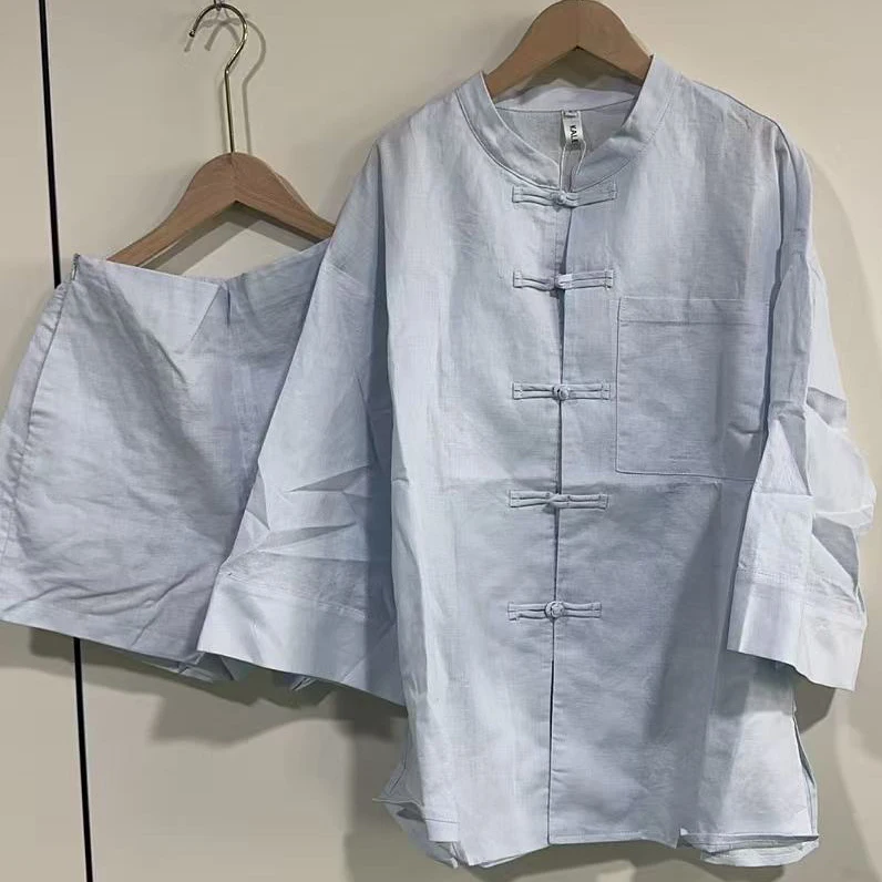 Summer Women Fashion Asian Button Chinese style Shirt Short sets