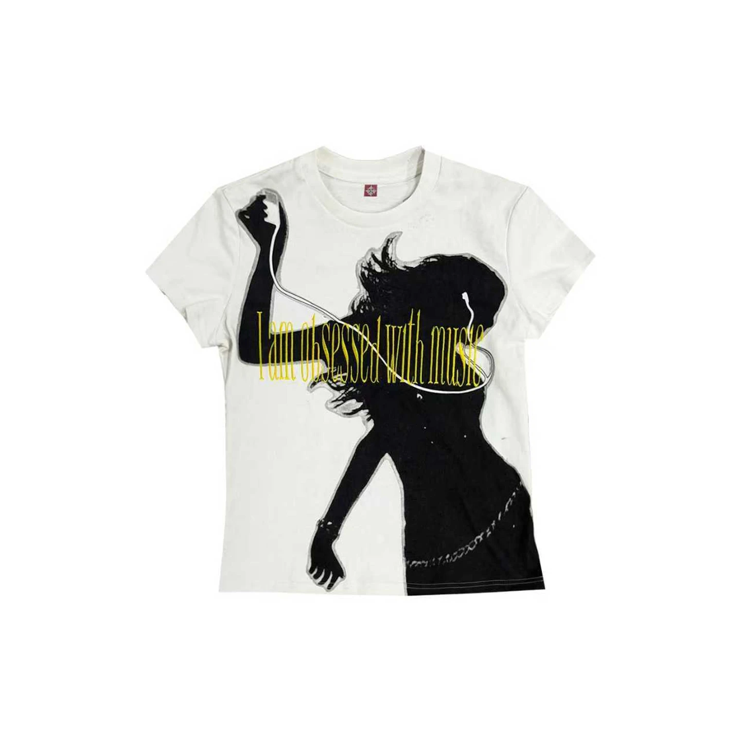 Karrcat Trashy Y2k Portrait Print T-shirt Grunge Aesthetics Embroidered Letter Tops Vintage 2000s Punk Streetwear American Retro