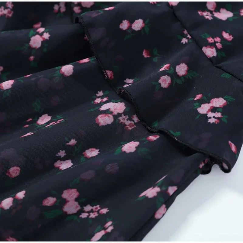 Floral Print Women's Summer Ruffle Dress Sexy V-neck Short Puff Short Sleeve Beach Slim Female Dress 2026 Holidays Lady Robe