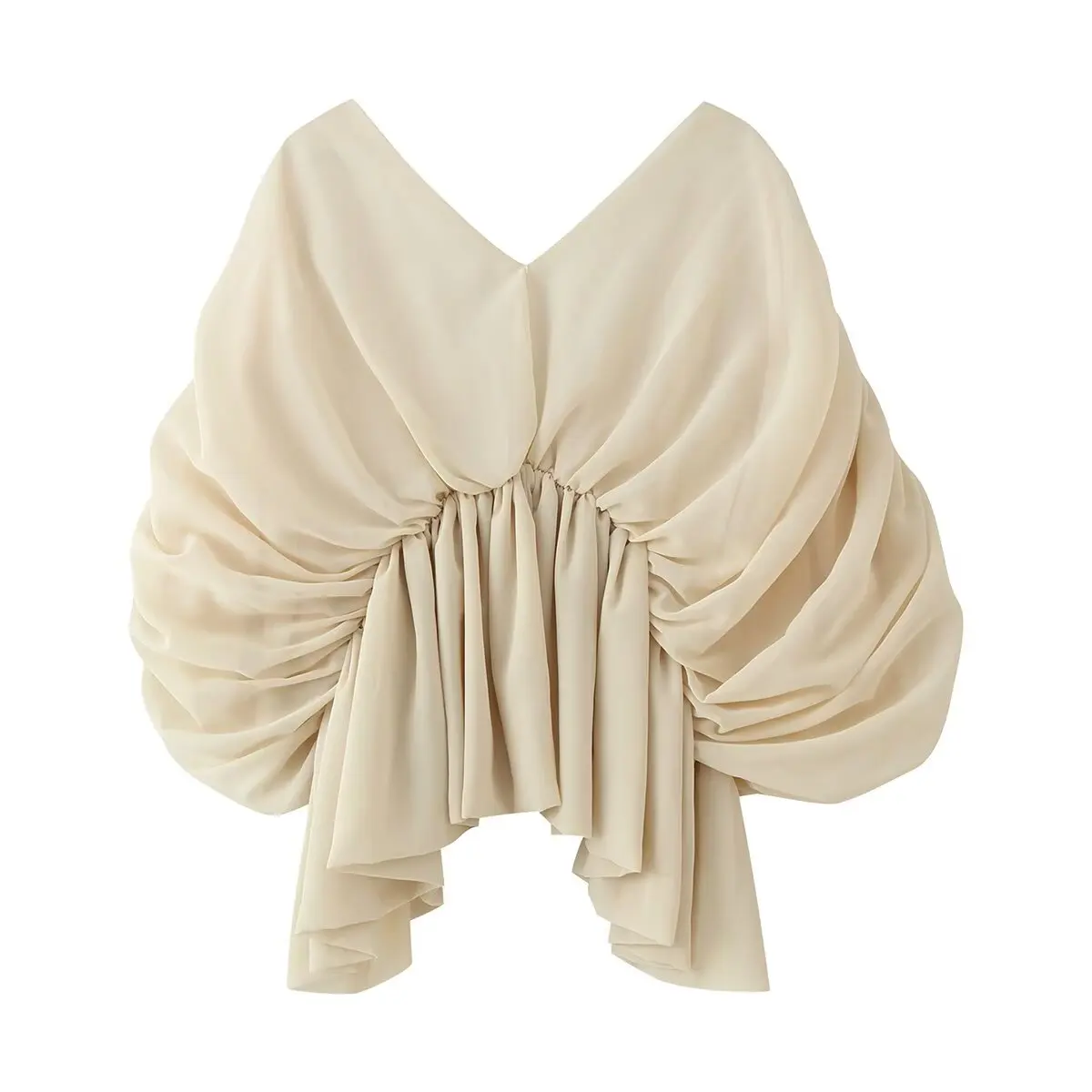 KLKXMYT Elegant Cascading Pleated Asymmetry Blouse Women Loose Chic Batwing Sleeve V Neck Tops 2026 Summer Lady New Blouses 