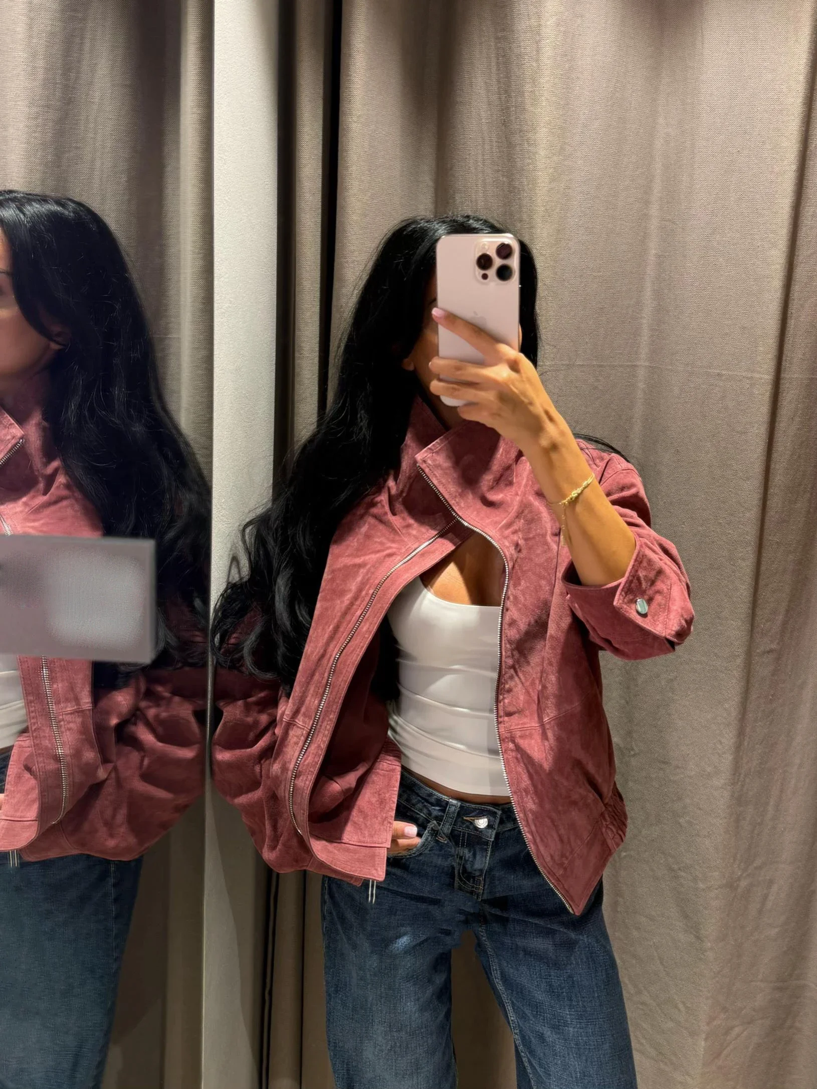 Fashion Dusty Pink Long Sleeve Faux Suede Jackets Women Oversized Stand Collar Zip Up Casual Coat 2026 Autumn New Commute Outfit