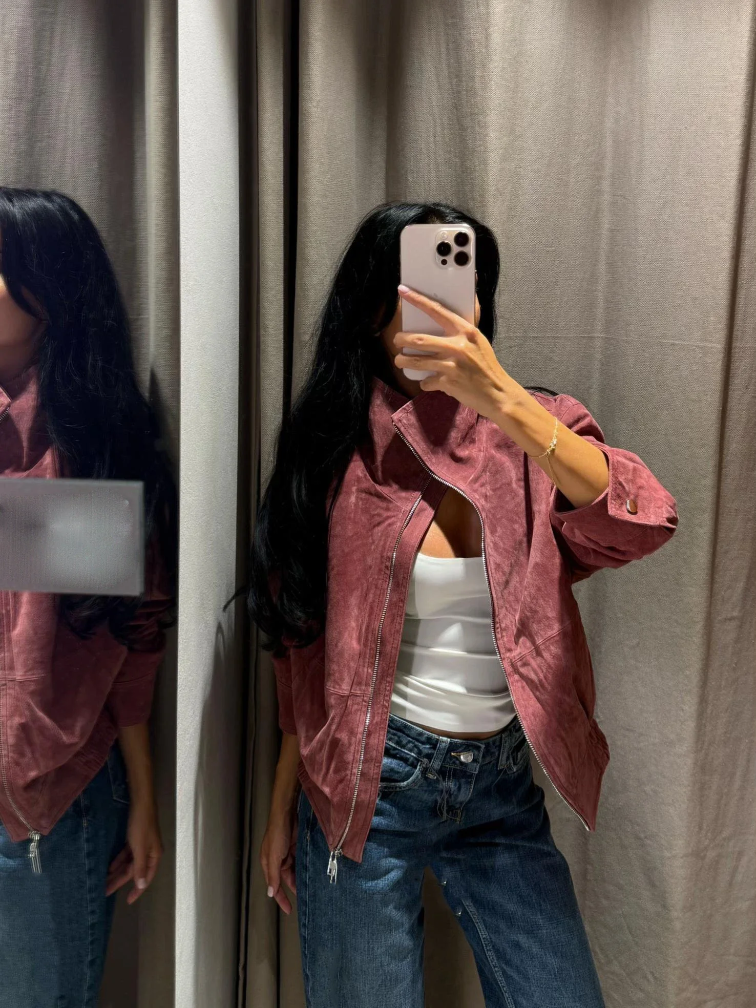 Fashion Dusty Pink Long Sleeve Faux Suede Jackets Women Oversized Stand Collar Zip Up Casual Coat 2026 Autumn New Commute Outfit