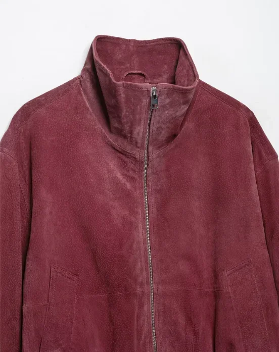 Fashion Dusty Pink Long Sleeve Faux Suede Jackets Women Oversized Stand Collar Zip Up Casual Coat 2026 Autumn New Commute Outfit