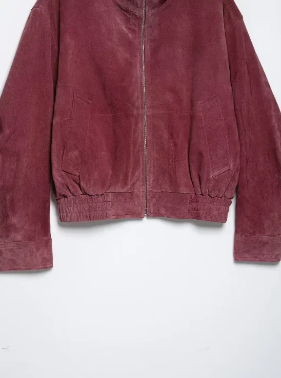 Fashion Dusty Pink Long Sleeve Faux Suede Jackets Women Oversized Stand Collar Zip Up Casual Coat 2026 Autumn New Commute Outfit